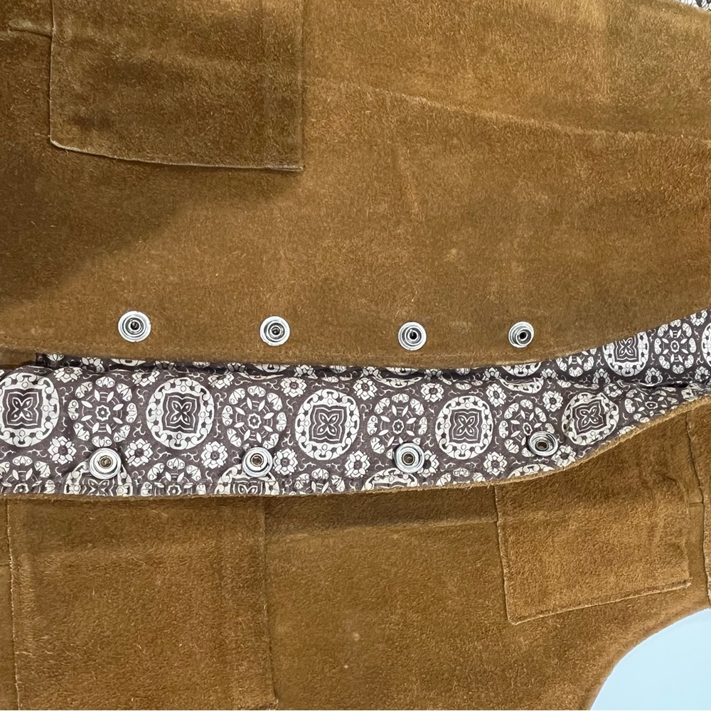 Vintage Brown Suede Leather Vest 70s Design Lining Western | Mens 46 - Picture 3 of 11